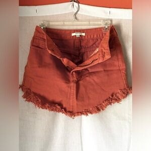 PacSun Coral Ultra High Waisted Mini Skirt Frayed Curved Hem (Size 24)